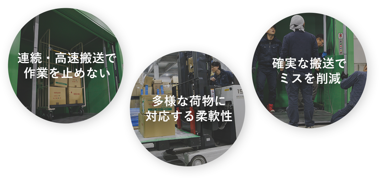 「連続・高速搬送で作業を止めない 多様な荷物に対応する柔軟性 確実な搬送でミスを削減